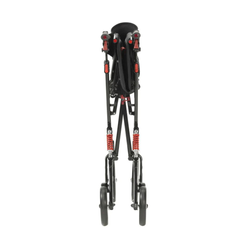 Folded Nitro Euro Style HD Rollator 10266HD-BK by Drive with black frame and red accents