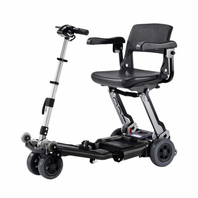 Free Rider USA Luggie Elite foldable mobility scooter with black seat and silver frame