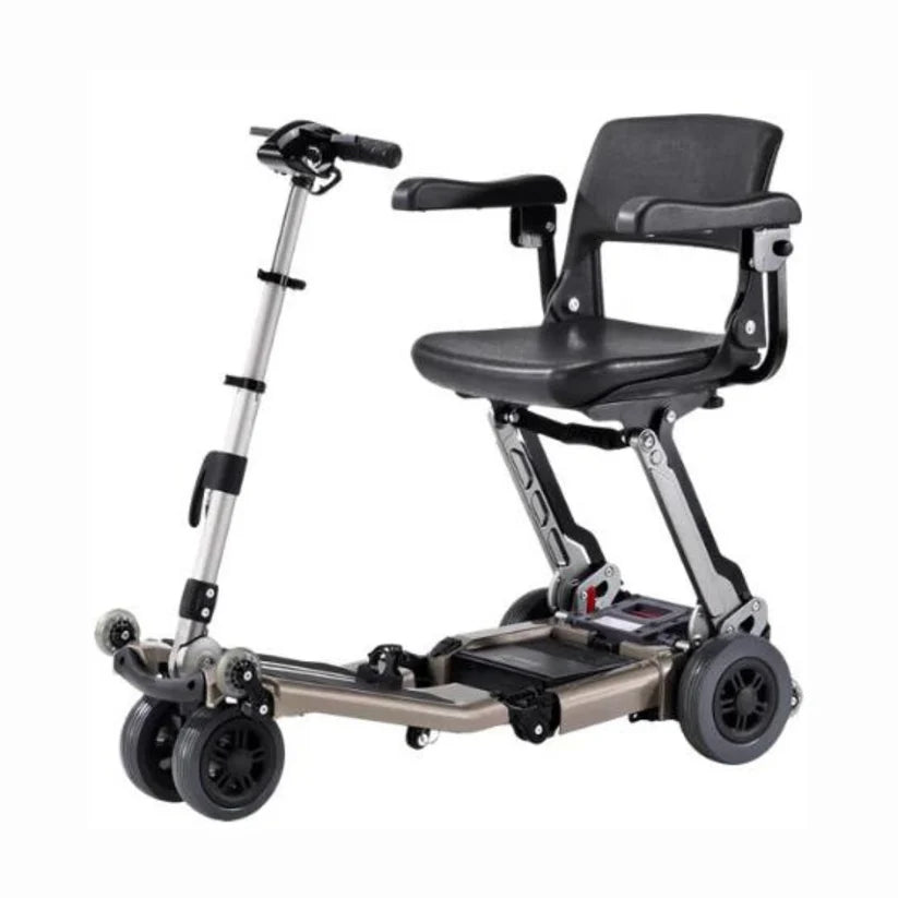 Free Rider USA Luggie Elite foldable electric mobility scooter with black seat and silver frame