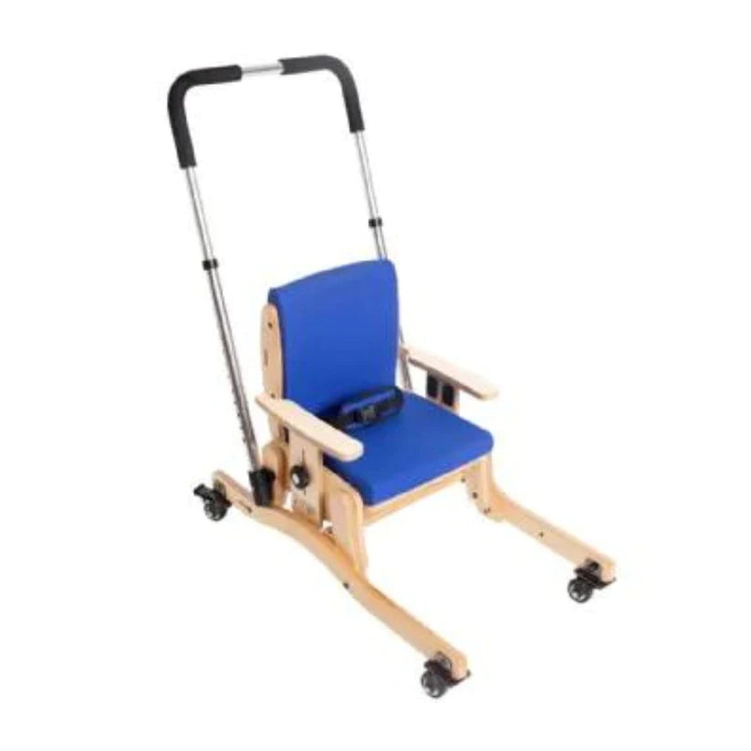 Circle Specialty Pango Activity Classroom Chair with blue seat cushion and adjustable support handle