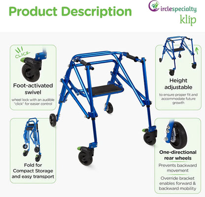 Klip 4-Wheel With Flip-Up Seat posterior Pediatric Walker (KP510-20-30-40) By Circle