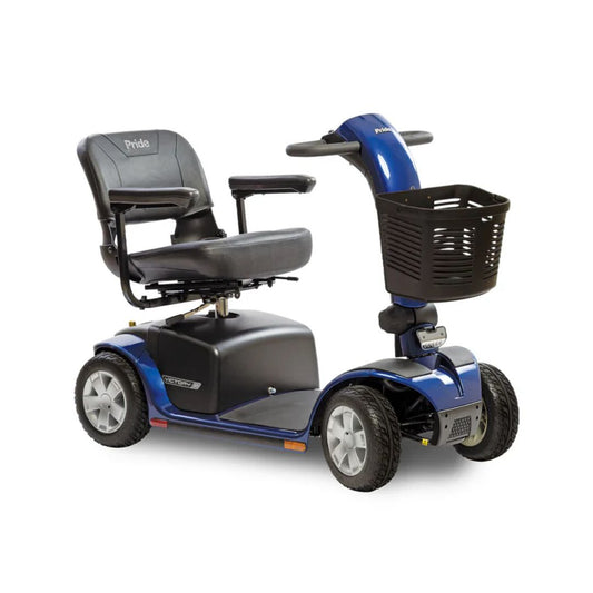 Pride Mobility Victory 10 4 Wheel Mobility Scooter in blue with black seat