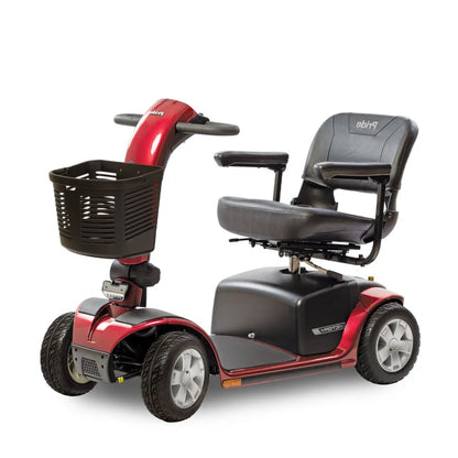 Victory 10 4 Wheel Mobility Scooter by Pride Mobility in red with black seat and front basket